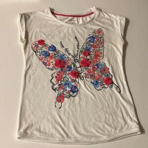 White T-Shirt with Butterfly Design Butterfly kisses, Flower Petal Wishes
